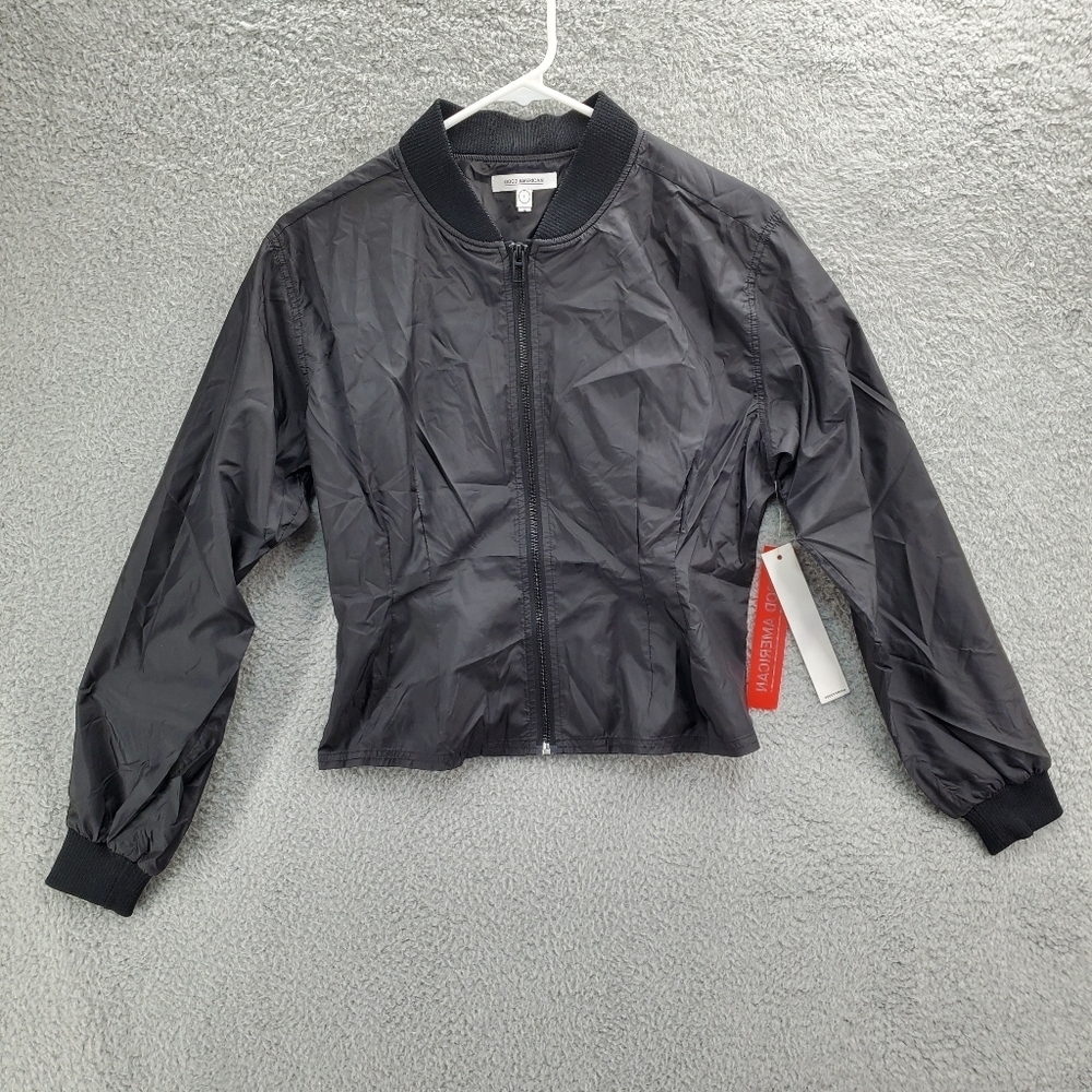 Good American Lightweight Jacket Zip Up Cropped Womens Size 1 NWT Black